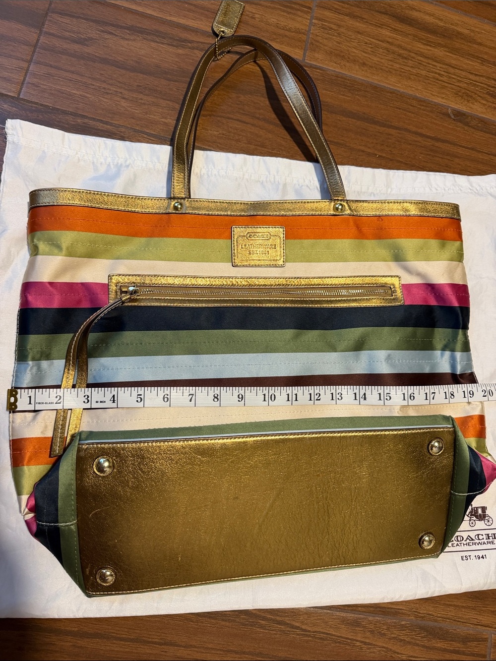 Vintage Coach Colorful Striped Tote Bag with Pouch - Picture 10 of 12